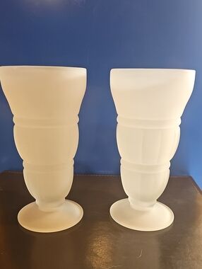 Pair Of Indiana Glass Frosted  Ice Cream Glasses